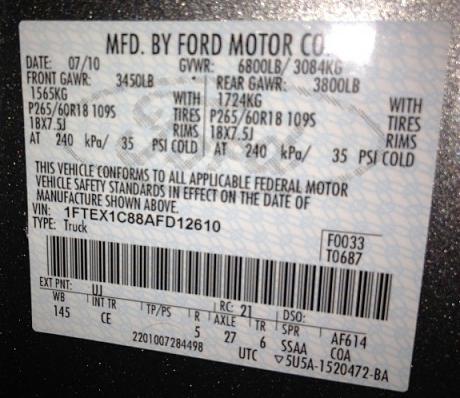 2003 Ford axle ratio codes #8