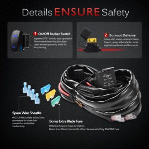 MICTUNING HD+ 12 Gauge 600W LED Light Bar Wiring Harness Kit w/ 60Amp