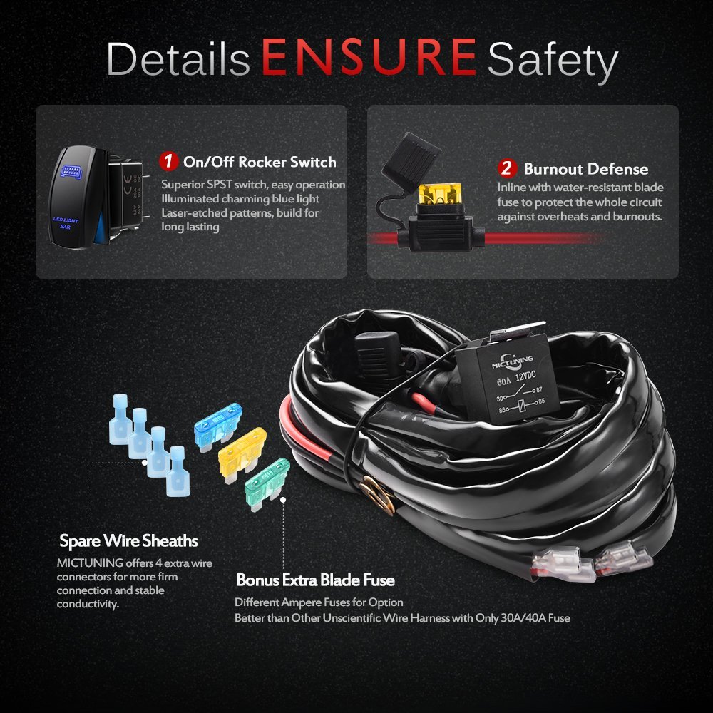 Mictuning Hd 12 Gauge 600w Led Light Bar Wiring Harness Kit