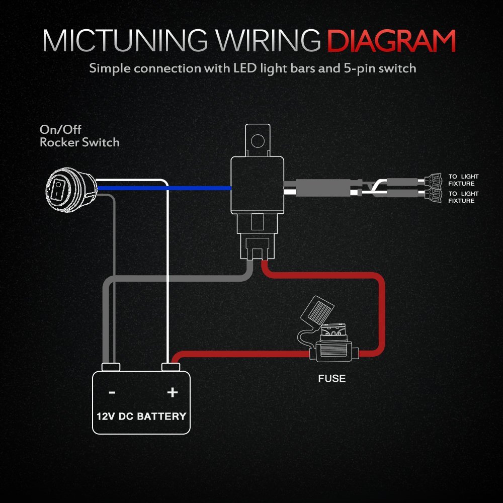 MICTUNING HD+ 12 Gauge 600W LED Light Bar Wiring Harness Kit w/ 60Amp